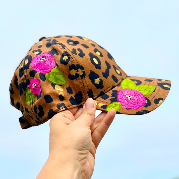 Custom painted floral animal print baseball cap - Picture 3 of 4